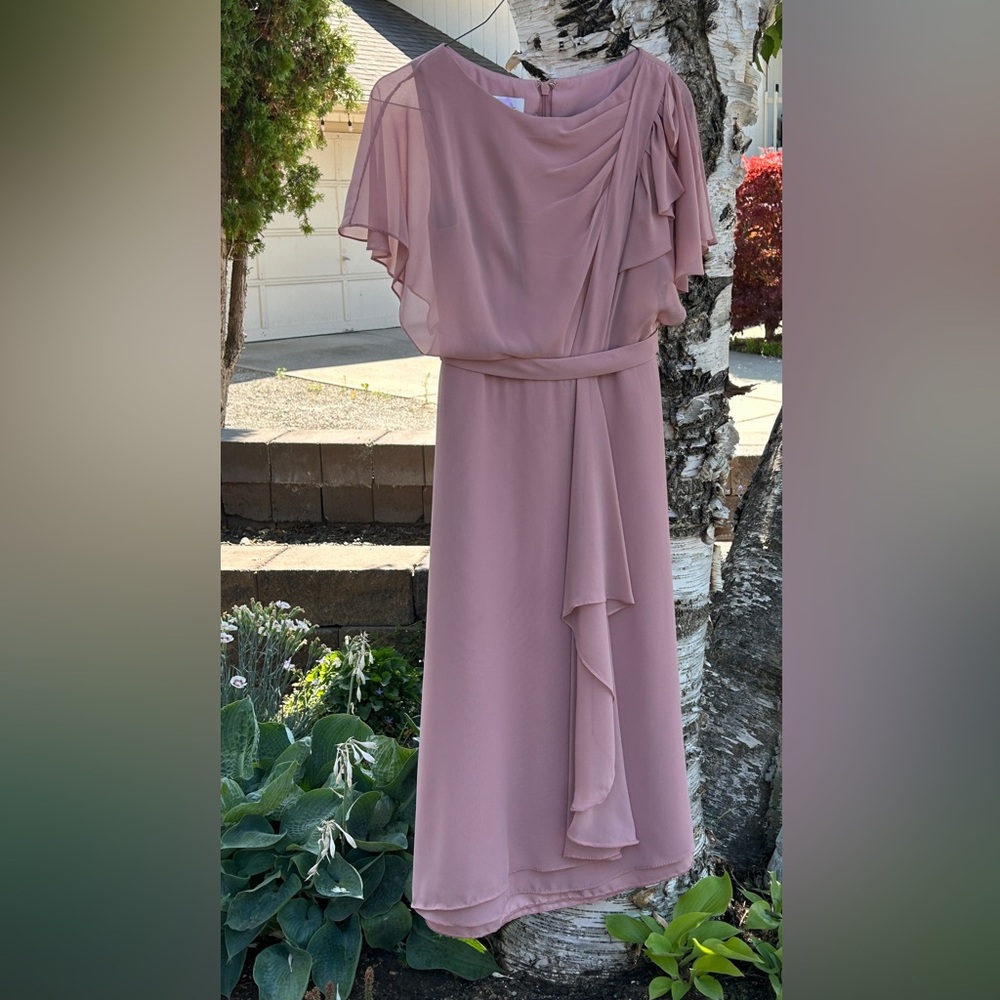 Azazie Pink Off-Shoulder Flutter Sleeve Gown